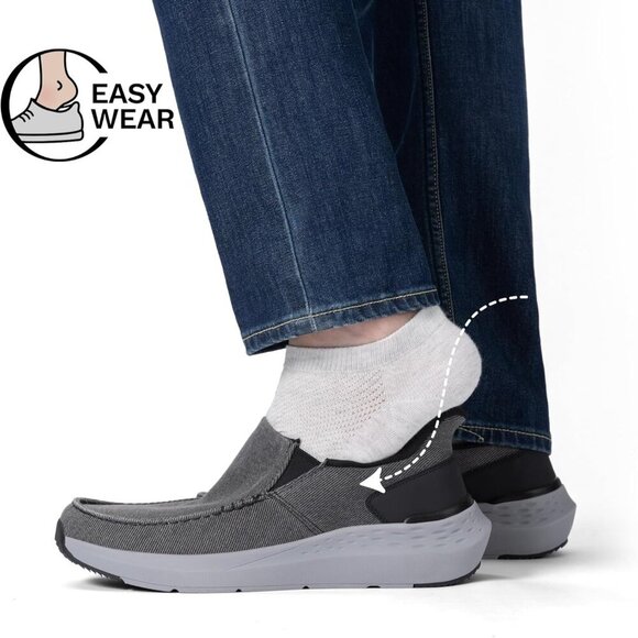 〽️Men Closed Toe Pull-On Loafers Dark Gray Sneakers Canvas Walking Comfort Shoes
